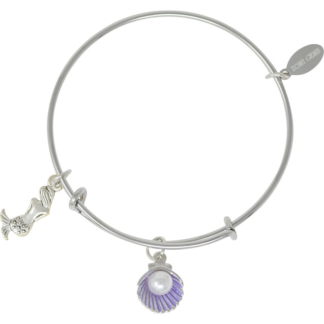 Mermaid & Pearl Silver Bangle Bracelet