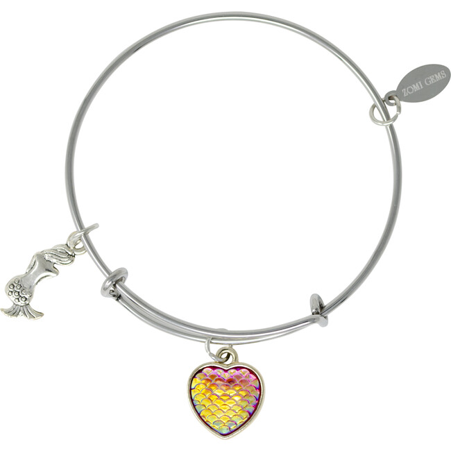 Mermaid & Heart Silver Bangle Bracelet