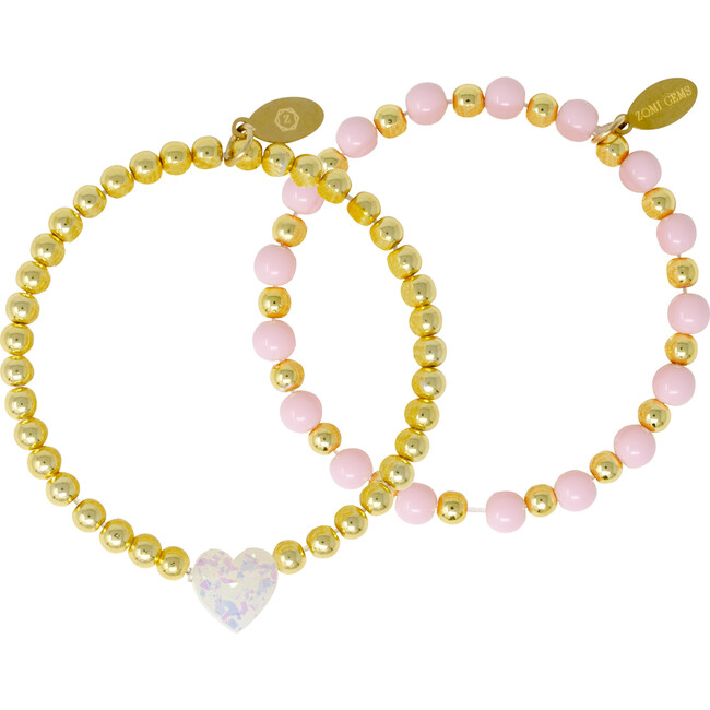 Pink & Gold Heart Bracelet Set