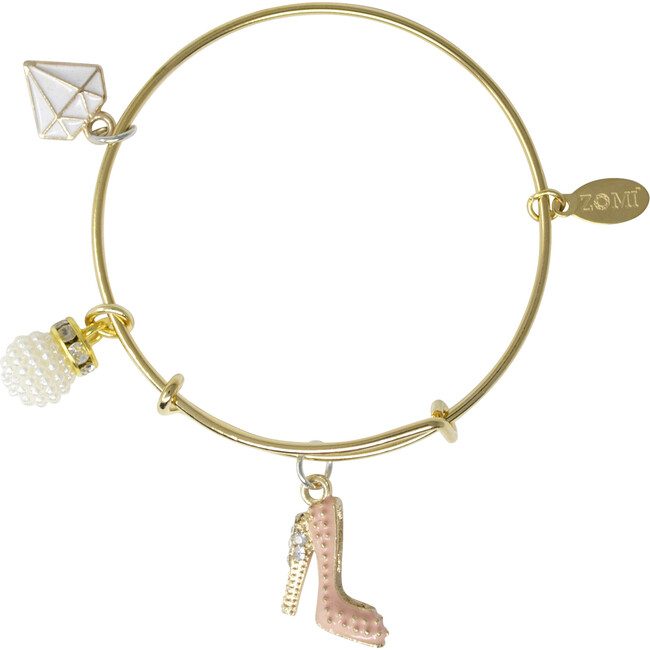 High Heel & Gem Gold Bangle Bracelet