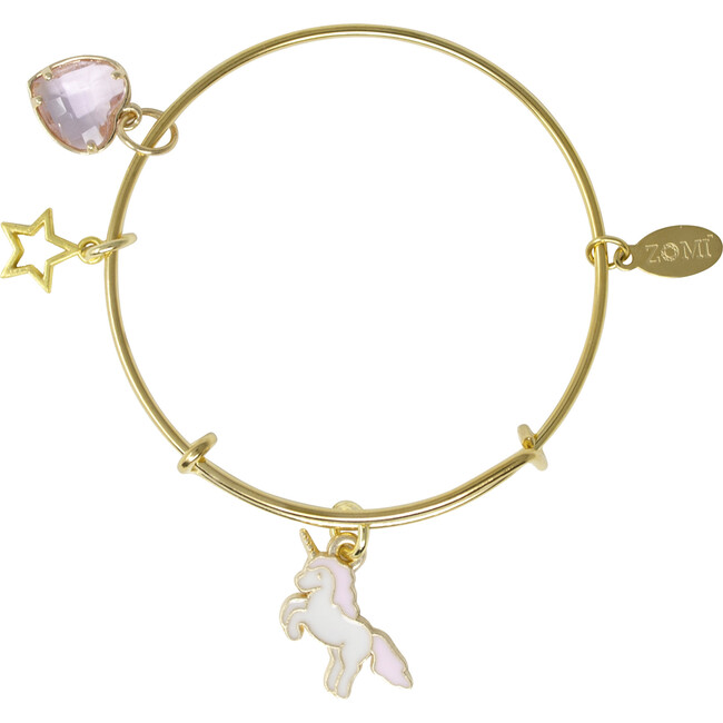 Flying Unicorn & Heart Gold Bangle Bracelet