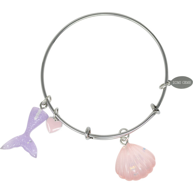 Mermaid Fin & Shell Silver Bangle Bracelet - Bracelets - 1
