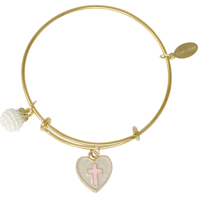 Heart with Cross Gold Bangle Bracelet