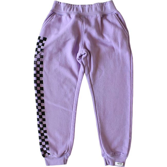 Kids Hand Dyed Joggers, Purple Checkerboard - Sweatpants - 1