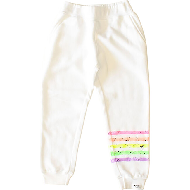 Kids Joggers, White with Neon Stripes