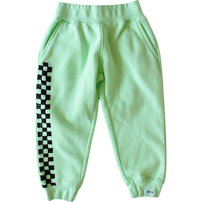 Kids Hand Dyed Joggers, Green Checkerboard