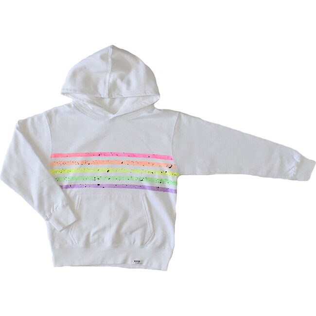 Kids Hoodie, White with Neon Stripes