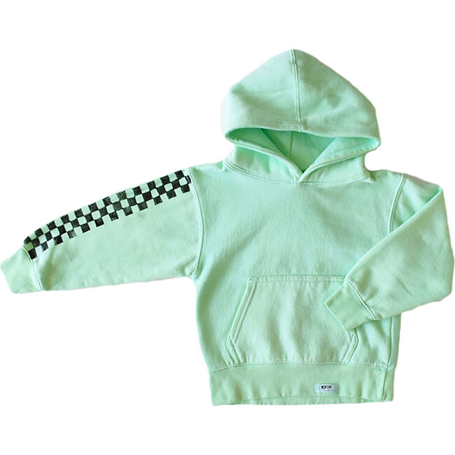 Kids Hand Dyed Hoodie, Green Checkerboard
