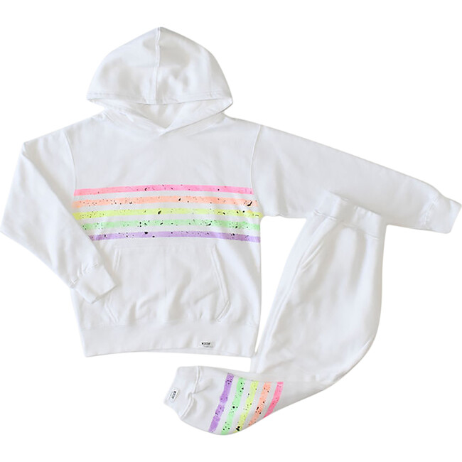 Kids Hoodie, White with Neon Stripes - Sweatshirts - 2