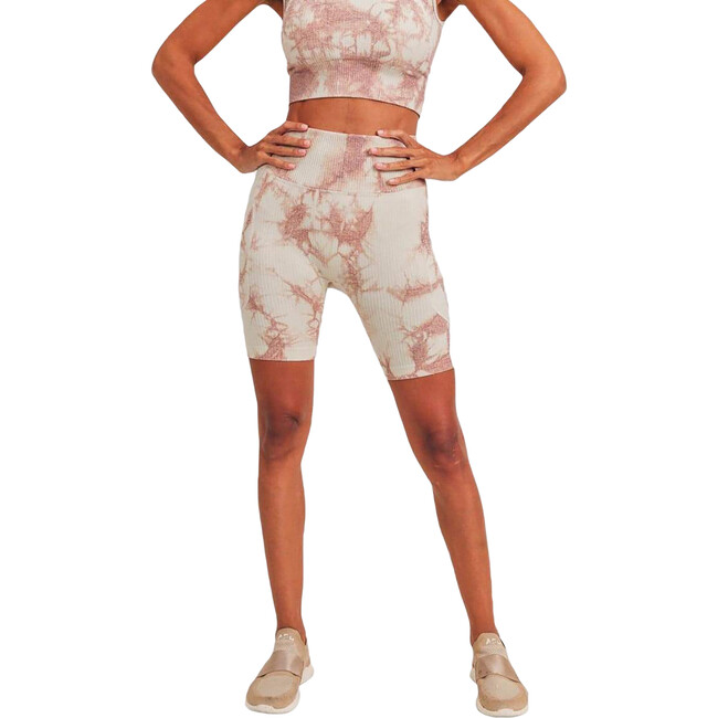 Women's Ivy Seamless Tie-Dye Biker Shorts, Mocha - Leggings - 1