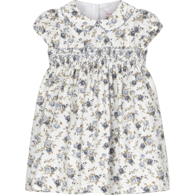 Little Arabella Rose Smocked Dress, Blue Rose Floral
