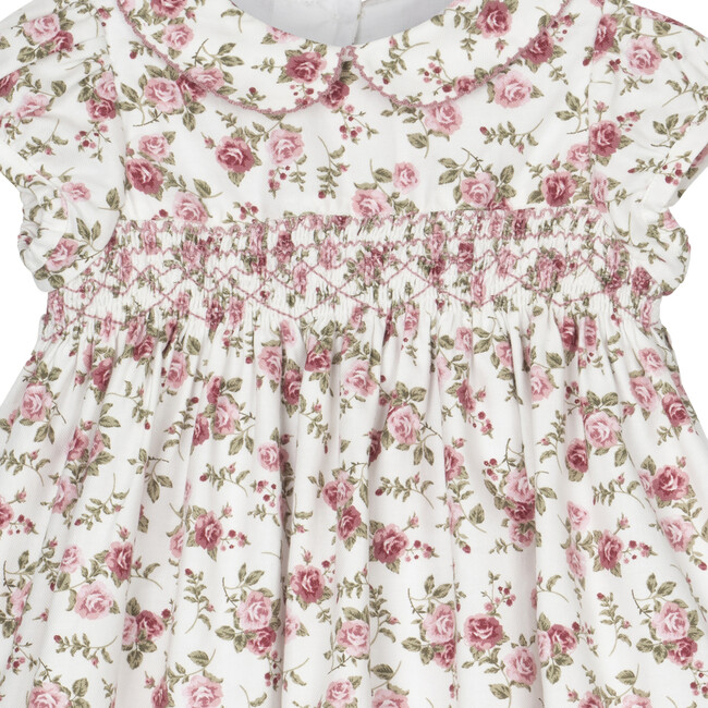 Little Arabella Rose Smocked Dress, Pink Rose Floral - Dresses - 4