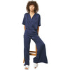 Women's Washable Silk High Rise Pant Set, Deep Blue - Pajamas - 1 - thumbnail