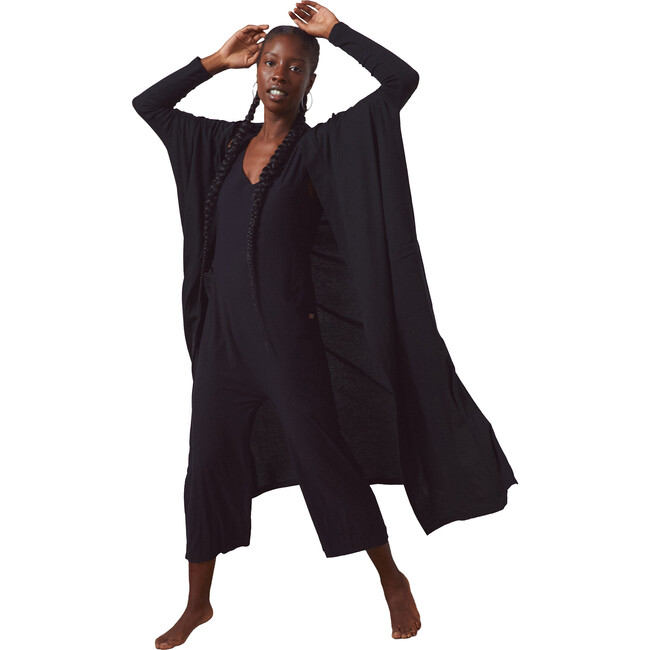 Women's Organic Pima Long Cardigan, Immersed Black - Cardigans - 1