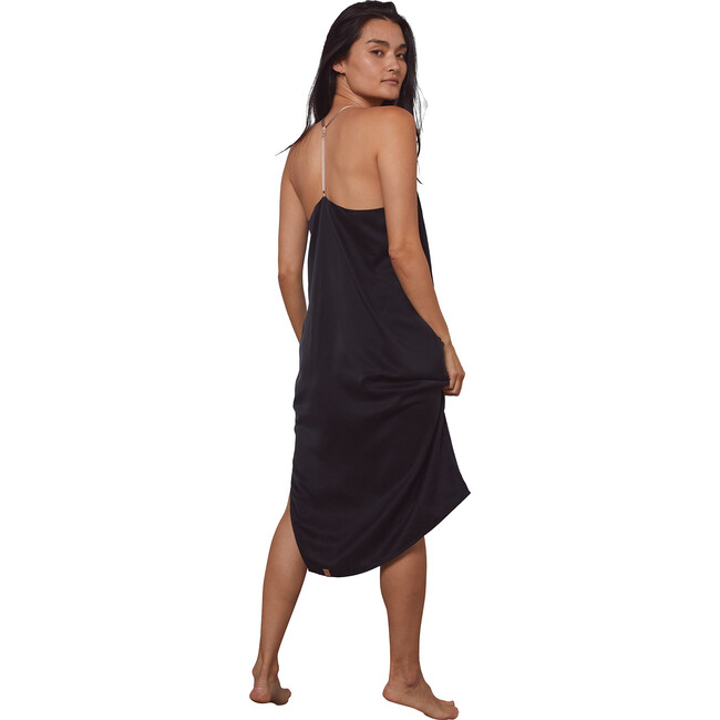 Women's Washable Silk Slip Dress, Immersed Black/ Otium Tan