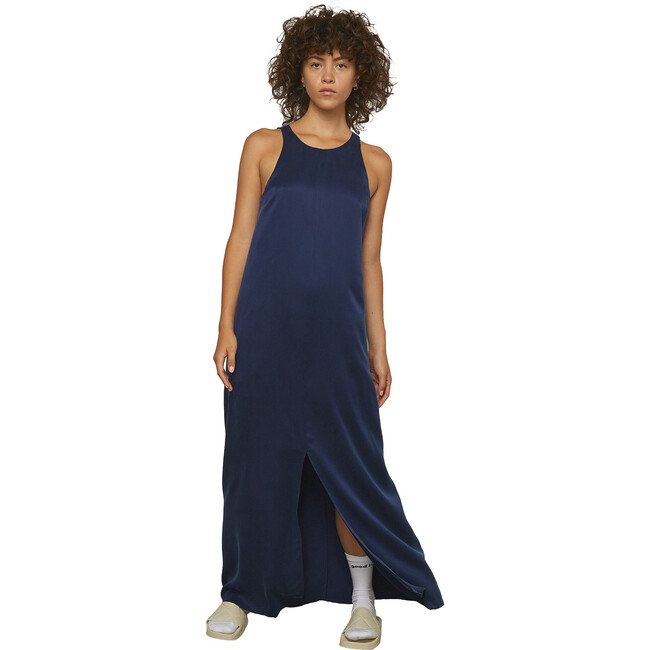 Women's Washable Silk Racer Dress, Deep Blue