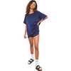Women's Washable Silk Tee Set, Deep Blue - Pajamas - 1 - thumbnail