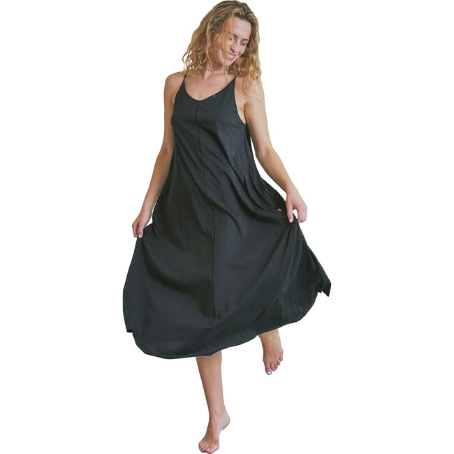 Women's Organic Pima Long Dress, Immersed Black - Dresses - 1