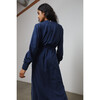 Women's Washable Silk Long Robe, Deep Blue - Robes - 2