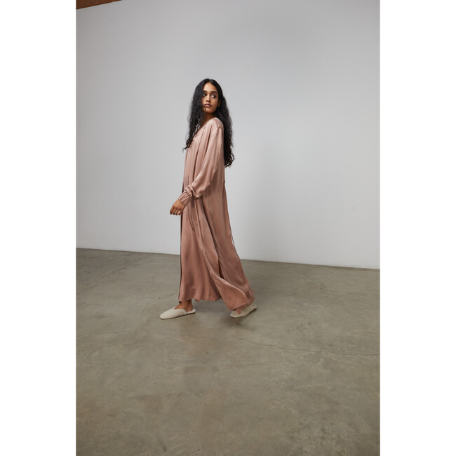 Women's Washable Silk Long Robe, Otium Tan