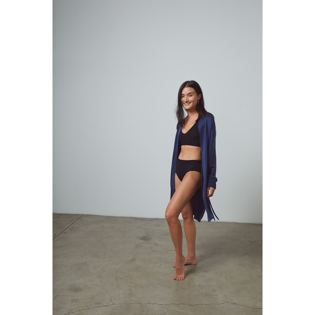 Women's Washable Silk Robe, Deep Blue - Robes - 3