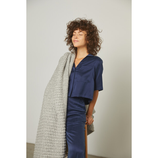 Women's Washable Silk High Rise Pant Set, Deep Blue - Pajamas - 3