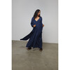 Women's Washable Silk Long Robe, Deep Blue - Robes - 3 - thumbnail