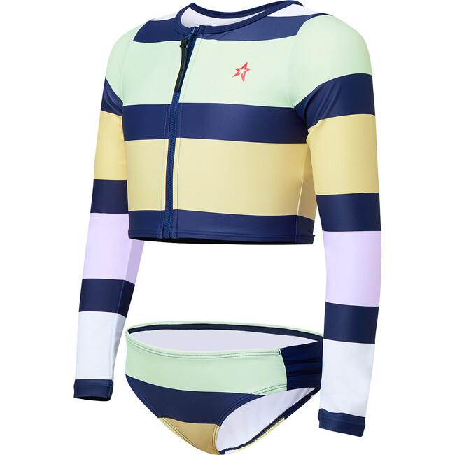 Stripe Rash Guard Bikini, Pastel Stripe