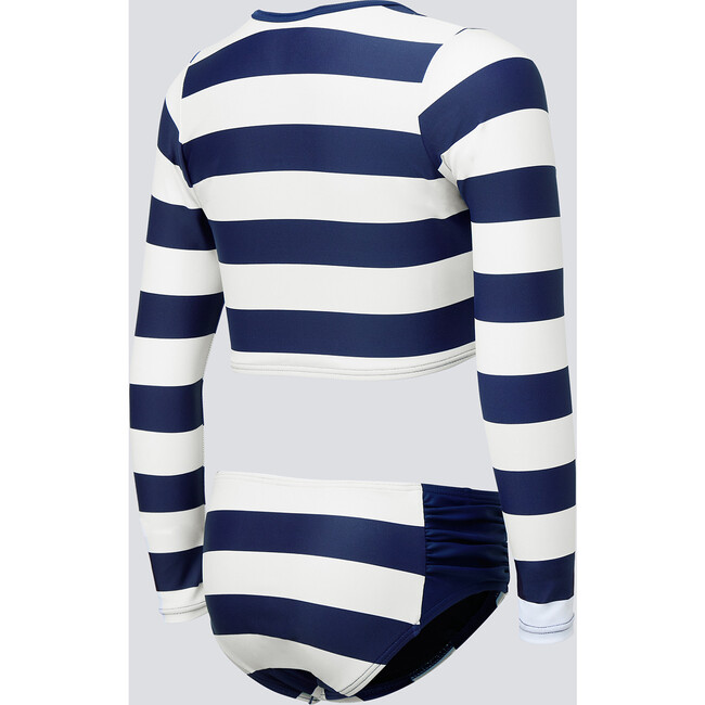 Stripe Rash Guard Bikini, Navy, White - Two Pieces - 2
