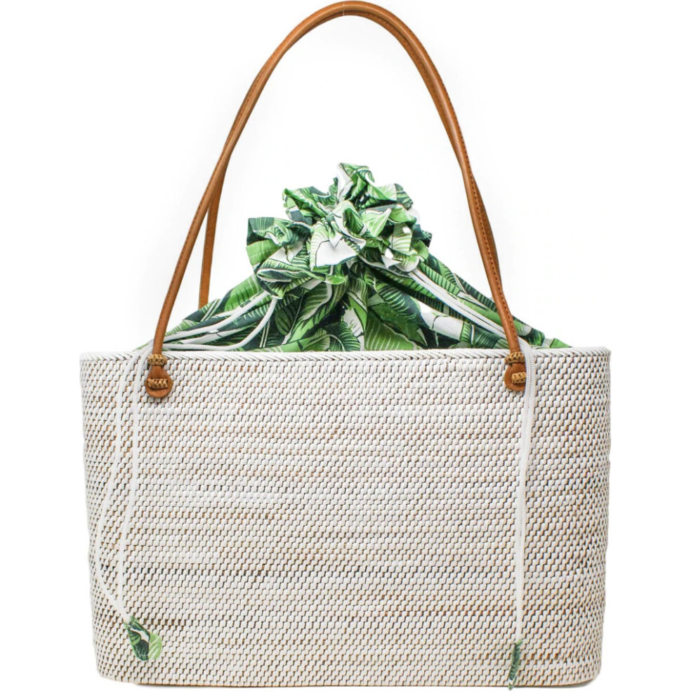 Women's White Harper Tote, Palm Leaf Lining - Bags - 1