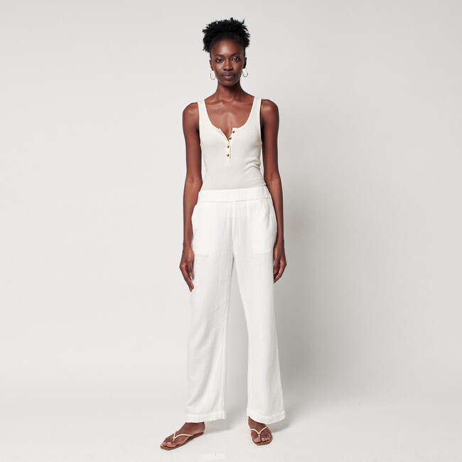 Women's Dream Cotton Gauze Wide Leg Pant, White - Pants - 3