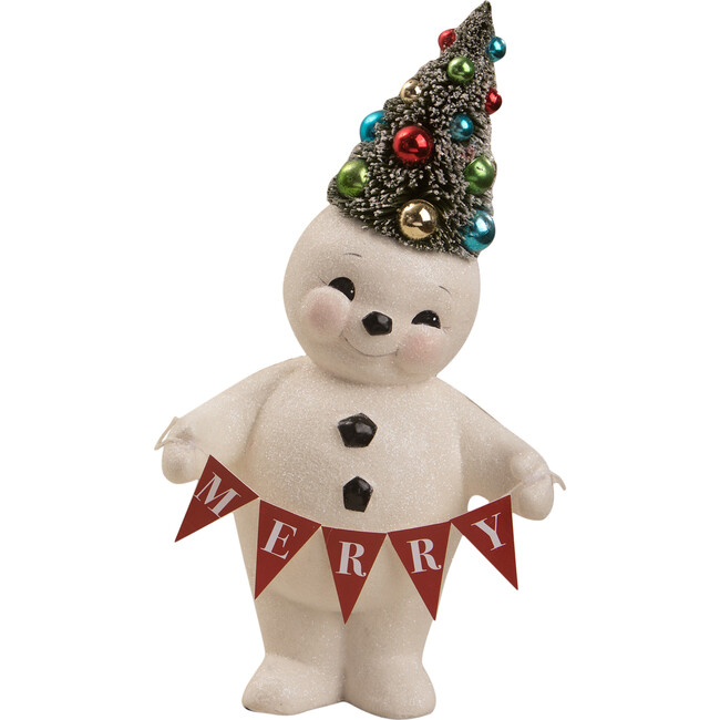 Retro Merry Snowman With Tree Medium