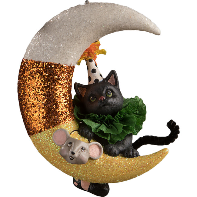 Party Kitty on Candy Corn Moon Ornament - Accents - 1