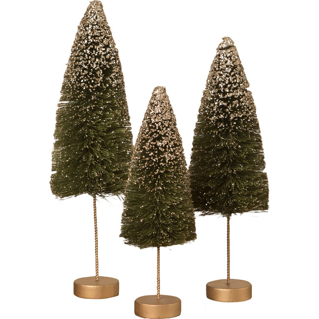 Emerald Gold Glow Bottle Brush Trees - Accents - 1