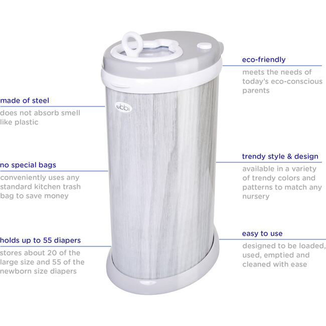 Ubbi Steel Diaper Pail, Woodgrain Ubbi Accents