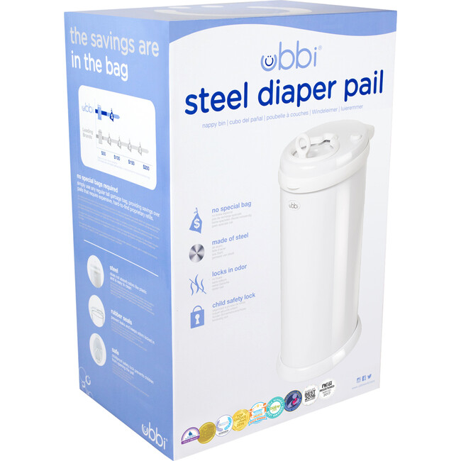 Ubbi Steel Diaper Pail, White - Diaper Pails - 3