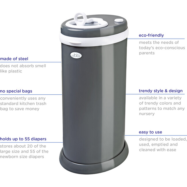 Ubbi Steel Diaper Pail, Slate - Diaper Pails - 5