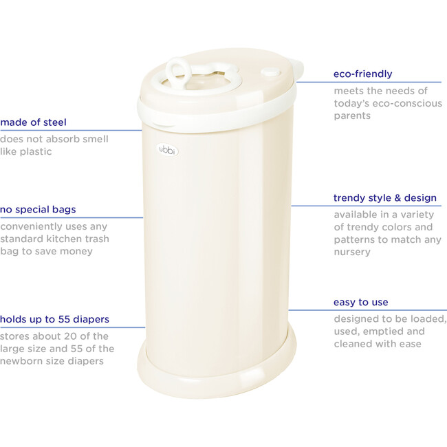 Ubbi Steel Diaper Pail, Ivory - Diaper Pails - 4
