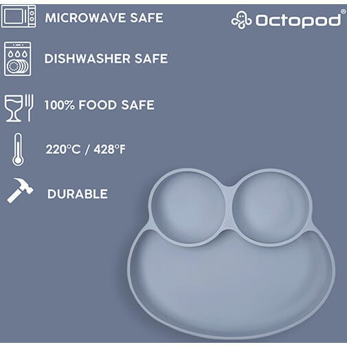 Octopod Silicone Grip Dish, Grey - Tableware - 4