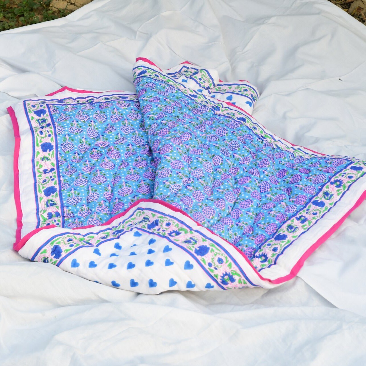 Baby Blanket, London & Cornflower Blue - SZ Blockprints Blankets