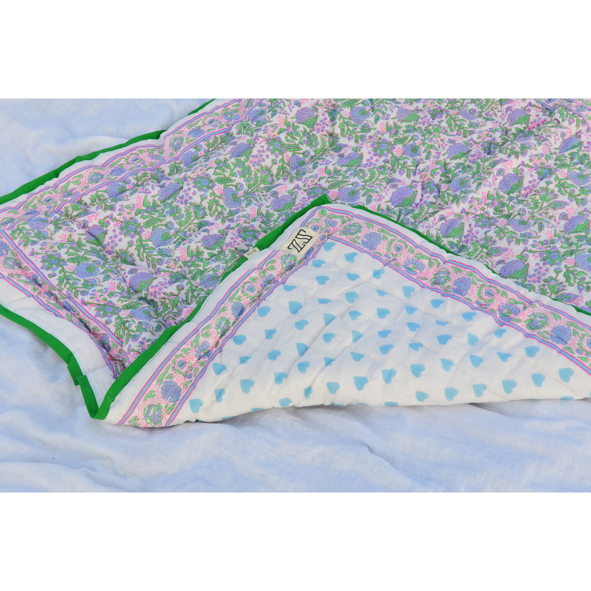 Baby Blanket, Violet & Stem Green - SZ Blockprints Blankets