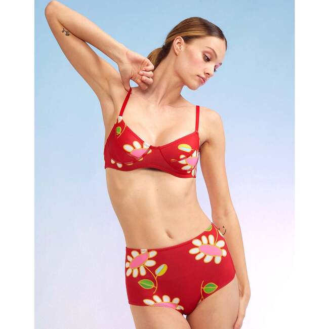 Women's Neoprene High-Waisted Bikini Bottom, Red - Two Pieces - 3