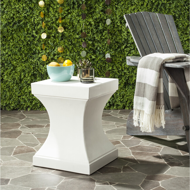 Curby Concrete Accent Stool, White - Outdoor Home - 3