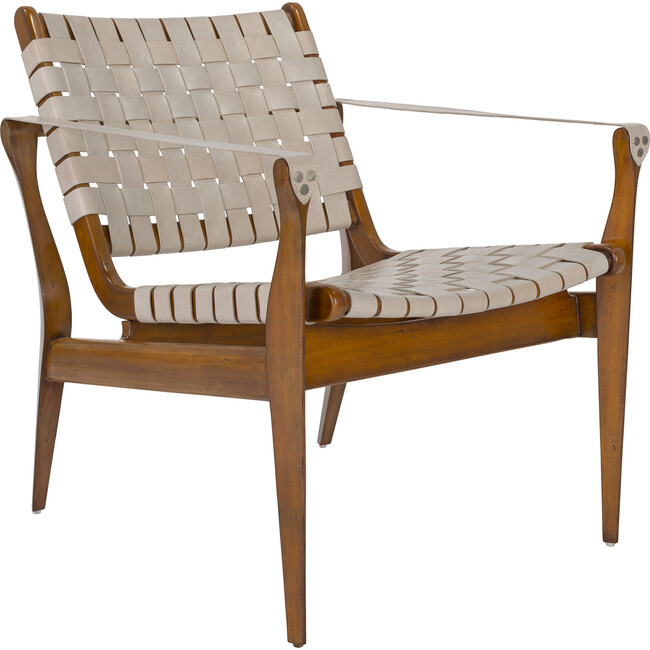 Dilan Leather Safari Chair, White/Brown