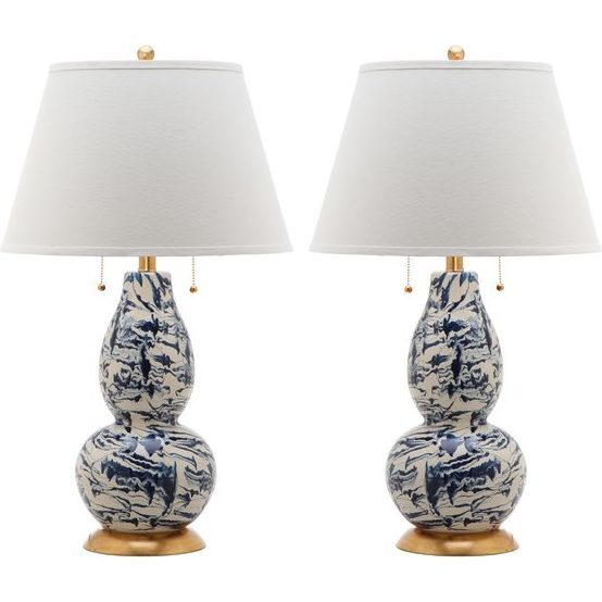 Set of 2 Color Swirls Glass Lamps, Navy
