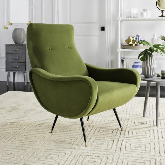 Elicia Velvet Mid-Century Accent Chair, Green - Accent Seating - 2