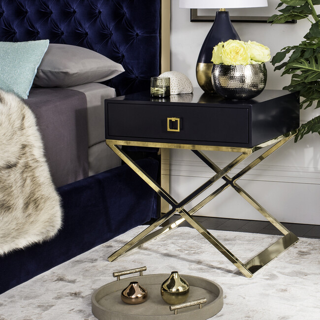 Zarina Cross Leg End Table, Navy - Accent Tables - 6