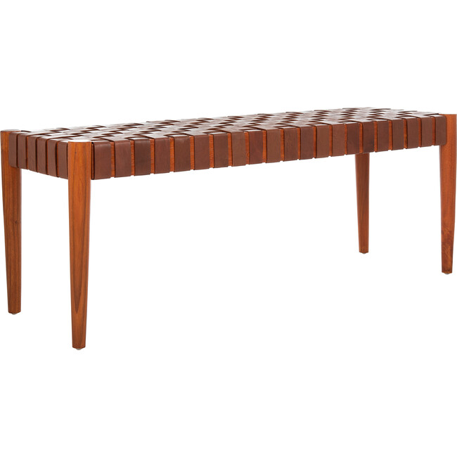 Amalia Leather Weave Bench, Cognac - Kids Seating - 2