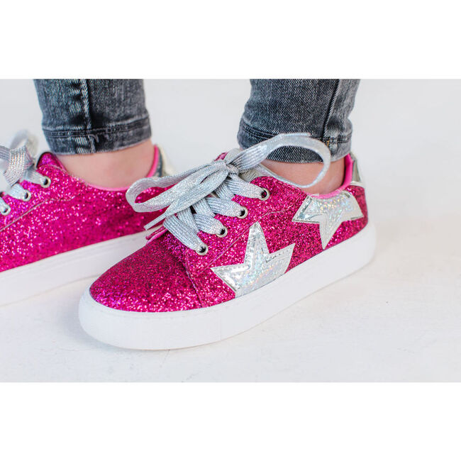 Miss Harper Sneaker, Pink Glitter & Silver Metallic
