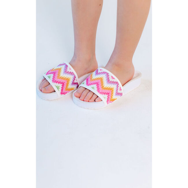 Miss Amber Slide, White Multi Zig Zag - Sandals - 3